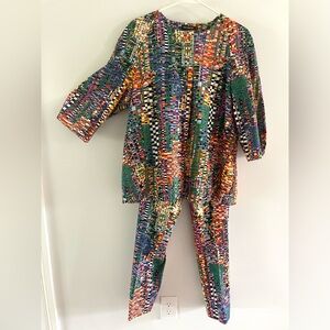 Marimekko Multicolor Vibrant colors designer 1980s Maija Isola 2 piece suit
